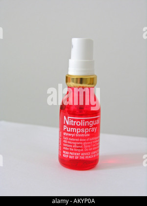 Nitrolingual Pumpspray mit Glycerin Glyceroltrinitrat GNT ist eine sublinguale Spray nitrathaltige Stockfoto