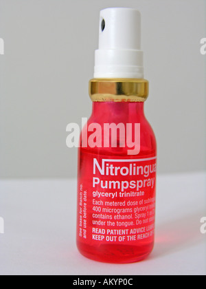 Nitrolingual Pumpspray mit Glycerin Glyceroltrinitrat GNT ist es eine sublinguale spray enthält Nitrate Stockfoto