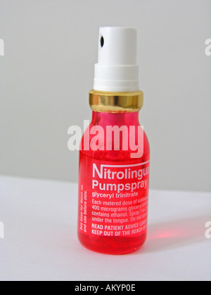 Nitrolingual Pumpspray mit Glycerin Glyceroltrinitrat GNT ist eine sublinguale Spray nitrathaltige Stockfoto