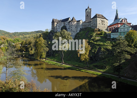 Historische alte Stadt Loket, Eger River, Ohre, Westböhmen, Tschechische Republik Stockfoto