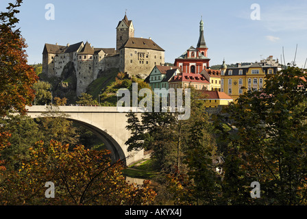 Historische alte Stadt Loket, Eger River, Ohre, Westböhmen, Tschechische Republik Stockfoto