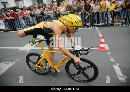 Der Sieger des Ironman Europe, Timo Bracht, während des Zyklus Rennen in Frankfurt am Main, Hessen, Deutschland, Europa. Stockfoto