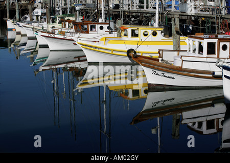 Angelboote/Fischerboote in Fischer «s Wharf, San Francisco Kalifornien, USA Stockfoto