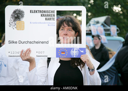 Arzt demonstrieren gegen die Umsetzung der elektronischen Karte der Krankenkassen, 22.09.2007, Berlin, Deutschland Stockfoto