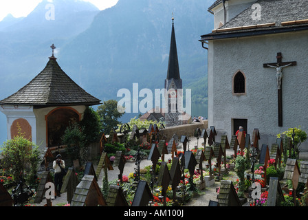 Friedhof in Hallstatt, Salzkammergut, Oberoesterreich, Österreich Stockfoto