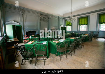 Der Versammlungsraum, wo Declaration of Independence und U S Verfassung Unabhängigkeit Hall Philadelphia unterzeichnet wurden Stockfoto