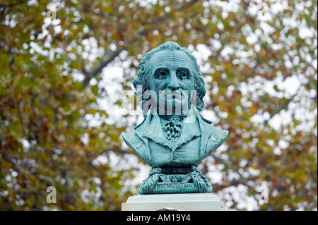 Büste von Thomas Paine auf seinem Denkmal in New Rochelle, New York Stockfoto