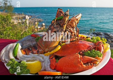 Meeresfrüchte-Platte, Matemo Island Resort, Quirimbas Inseln, Mosambik, Afrika Stockfoto