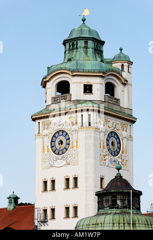 Turm von Muellersches Volksbad, Isarauen, München, Bayern, Deutschland Stockfoto