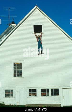 Halloween-Dummy hängen vom Heuboden New England Stockfoto