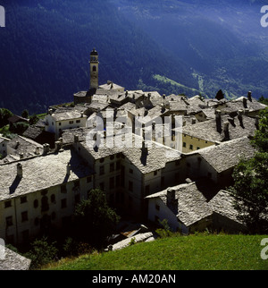 Geographie / Reisen, Schweiz, Graubünden, Soglio, Bergell, Bergdorf, Landschaft, Landschaften, Berge Stockfoto