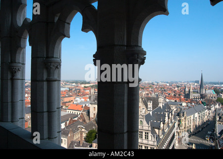 Blick über die Dächer von Belfort (Belfried), Gent, Belgien Stockfoto