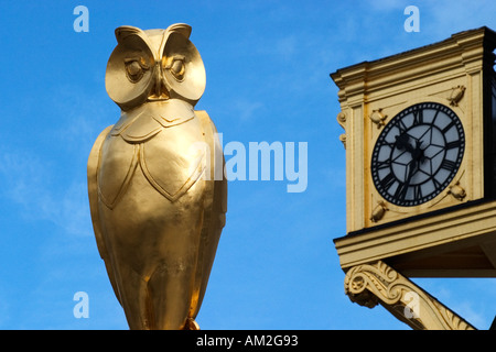 Leeds Eule und Uhr in der Stadthalle in Millennium Square Leeds West Yorkshire England Stockfoto