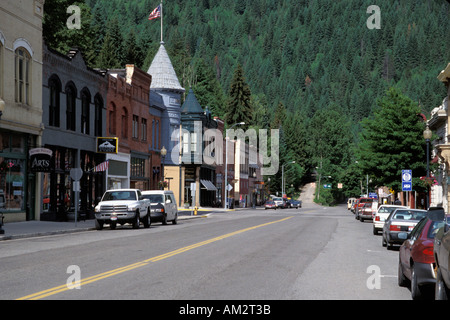 Wallace Idaho Haupt Straße Bergbaustadt Stockfoto