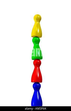 Vier Spielsteine übereinander stehen. Stockfoto