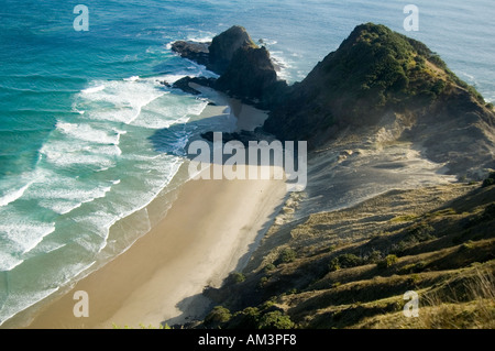 Tipp der Aupouri Peninsula in den Pazifischen Ozean und der Tasmanischen See Cape Reinga New Zealand kollidieren Stockfoto