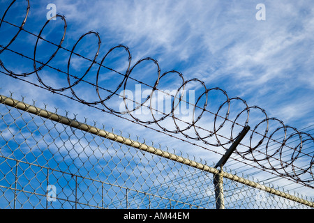 Sicherheit Maschendrahtzaun mit Stacheldraht Stacheldraht. Stockfoto