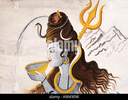 Ein Wandgemälde von Shiva godess in der Altstadt, Udaipur IN Stockfoto
