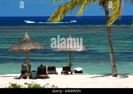 Mauritius, Ostküste, Strand des kaiserlichen Sofitel Hotels in Wolmar (Flic En Flac) Stockfoto