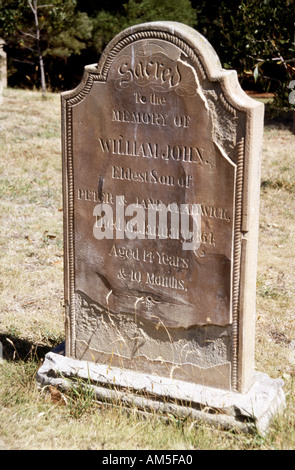 Grabstein auf der Isle of the Dead in der historischen Stätte Port Arthur, Tasmanien, Australien Stockfoto