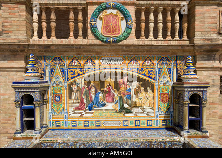 Geflieste Wandgemälde von Pamplona, Plaza de Espana, Maria Luisa Park, Sevilla, Andalusien, Spanien Stockfoto