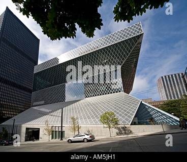 SPL, Seattle Central Public Library außen aus der Ecke der Madison Street und Fifth Ave. Stockfoto