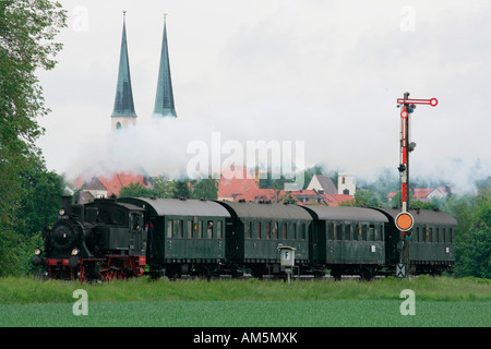 Historischer Dampfzug, Altötting, Upper Bavaria, Bavaria, Germany Stockfoto