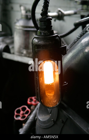 Karbidlampe in einem historischen Dampfzug Stockfoto