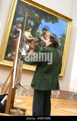 Französischer Künstler reproduziert ein Gemälde im Louvre, Paris, Frankreich Stockfoto