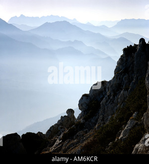 Panoramablick von Staufen Berg, Chiemgauer Alpen, Oberbayern, Deutschland Stockfoto