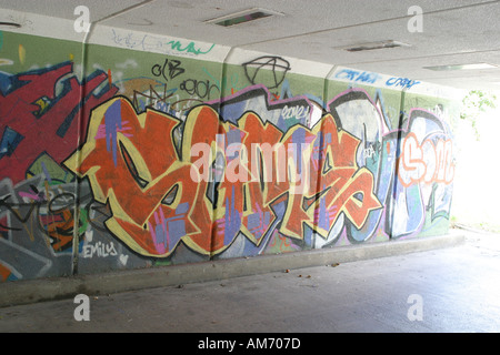 Graffiti auf eine Unterführung in Swindon, Wiltshire Stockfoto