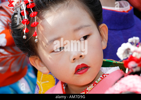 Kleines japanisches Mädchen mit Made-up Mund, Japan Messe, Düsseldorf, NRW, Deutschland Stockfoto