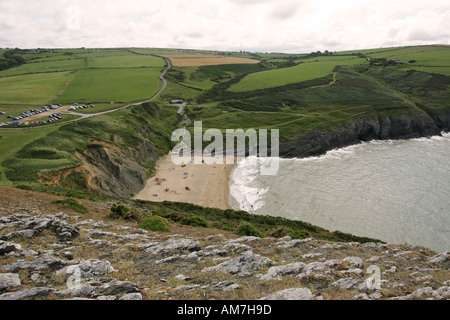 MWNT Bucht und den Strand gesehen von der 250m-Landzunge an der Cardigan Bay Küste Mitte Wales UK GB Stockfoto