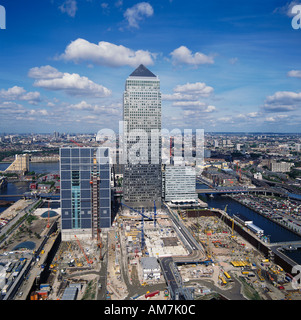 Die Bauarbeiten am Canary Wharf Docklands London UK Luftbild Stockfoto