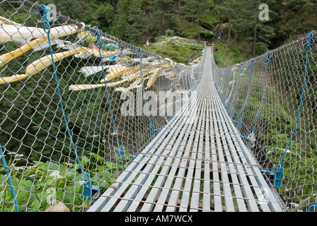 Drehbrücke aus Stahl gefertigt über Dudh Kosi Fluß, Solukhumbu, Khumbu, Nepal Stockfoto