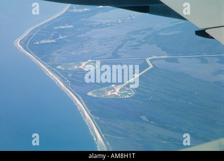 Blick auf Kennedy Space Center aus dem Flugzeug Stockfoto