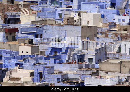 Teil der alten Stadt Jodhpur, Indien. Das Hotel liegt in Rajasthan, Jodhpur ist bekannt als "die blaue Stadt" wegen der Farbe der Häuser. Stockfoto