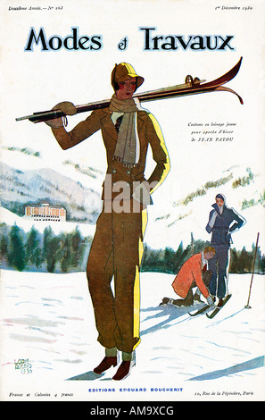 Modi Et Travaux Skifahren Abdeckung von Loris Riccio des Magazins 1930 französische Mode mit Chic auf der piste Stockfoto