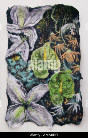 Nahaufnahme von Filz Blume Blüte Textil Stickerei Wolle wollenen Kunsthandwerk Material exklusive einzigartige Bild Stockfoto