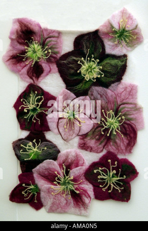 Nahaufnahme von Filz Blume Blüte Textil Stickerei Wolle wollenen Kunsthandwerk Material exklusive einzigartige Bild Stockfoto