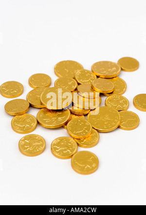 Schokoladen-Goldmünzen Stockfoto