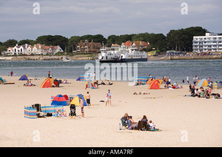 UK Dorset Studland Bay East Strand Sandbänke Überfahrt mit der Hafeneinfahrt von Poole Stockfoto