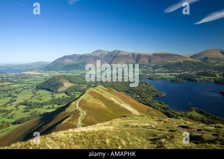 Derwent Water und Keswick aus Cat Glocken Seenplatte, Cumbria Stockfoto