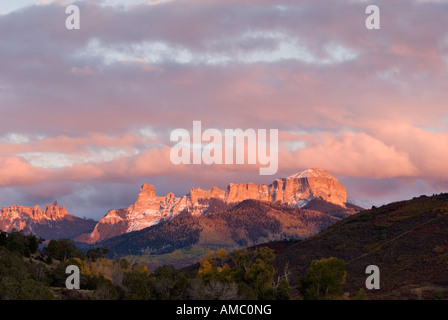 Sonnenuntergang Reflected aus Cimarron Bergkette in Uncompahgre National Forest in der Nähe von Ridgeway Colorado Stockfoto