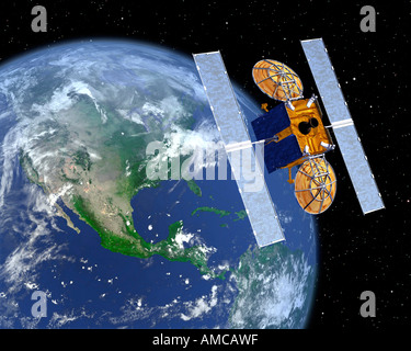 Comunication Satelliten über der Erde Stockfoto