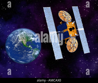 Comunication Satelliten über der Erde Stockfoto