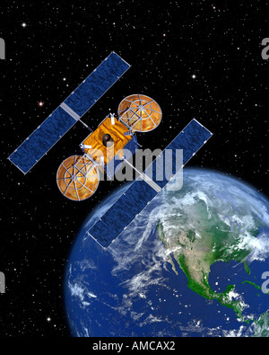 Comunication Satelliten über der Erde Stockfoto