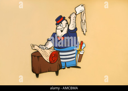 Metzger-Shop Cartoon, Wandbild auf Seite Wall, Rutherglen, Victoria, Australien Stockfoto