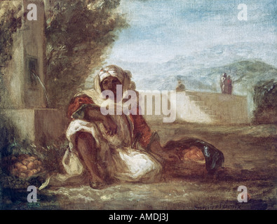 Bildende Kunst, Delacroix, Eugene (1798-1863), Malerei, orange Anbieter in Marokko, ca. 1835, Öl auf Leinwand, Kunsthaus Zürich, Fre