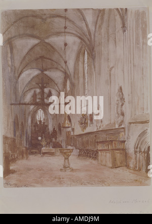 "Fine Arts, Menzel, Adolph (1815-1905), Malerei,"Chor der alten Klosterkirche in Berlin", 1838, Öl auf Leinwand, Dr. Winters Stockfoto